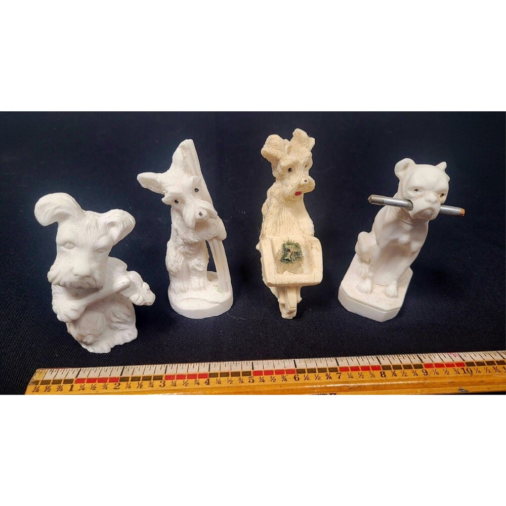 Vintage CHALKWARE LOT Dog Figurine SCOTTIE Terrier BULLDOG White